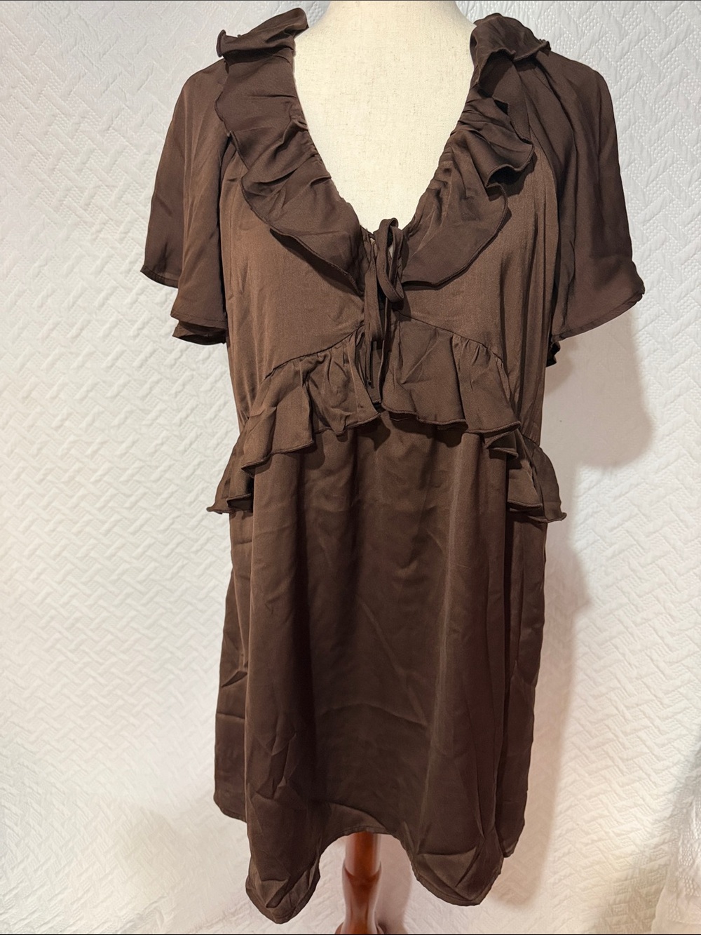 Old Navy Chocolate Brown Ruffle Tie-Front Satin Dress